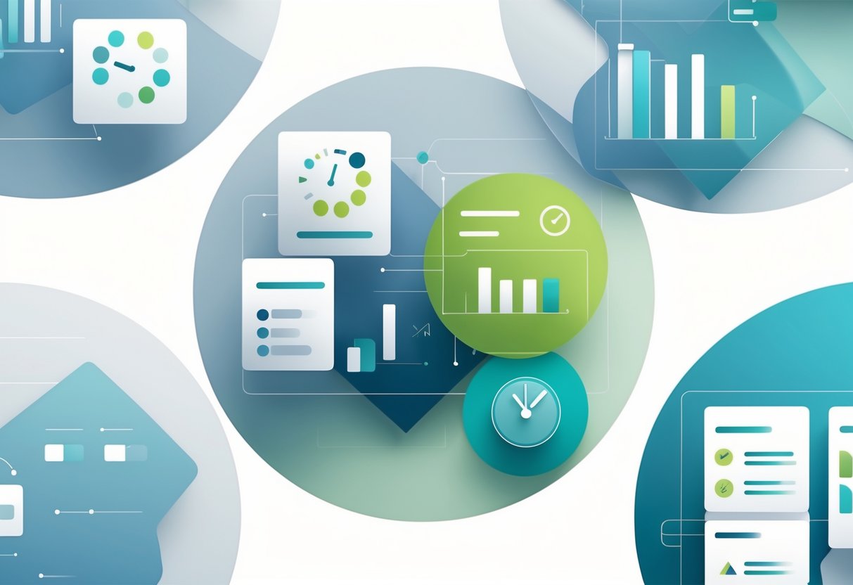 An illustration showing overlapping geometric shapes representing different prioritization frameworks for engineers, with icons symbolizing tasks, deadlines, and effort.